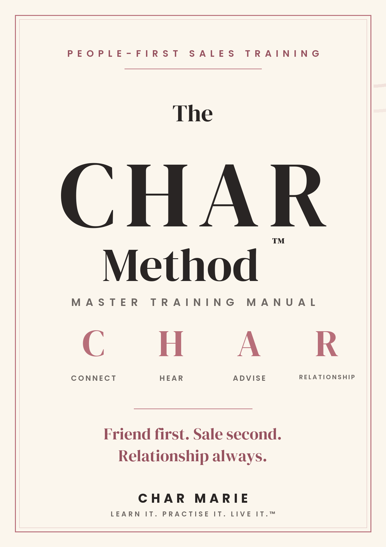The CHAR Method™ Master Training Manual book cover — rose-gold design by Char Marie